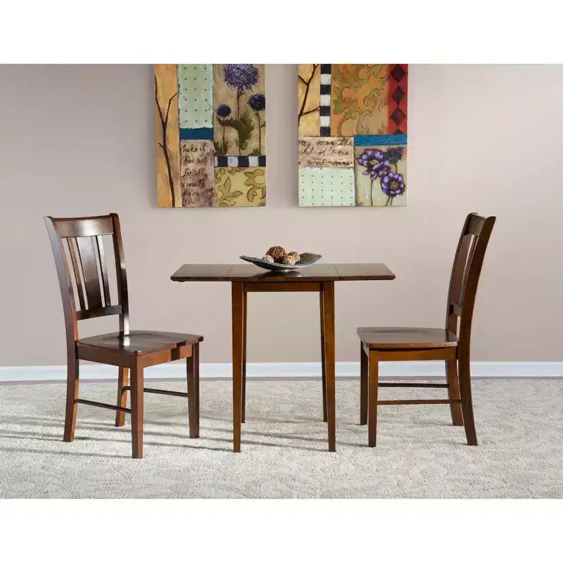 Table de salle à manger International Concepts Small Dual Drop Leaf avec 2 chaises San Remo Splat